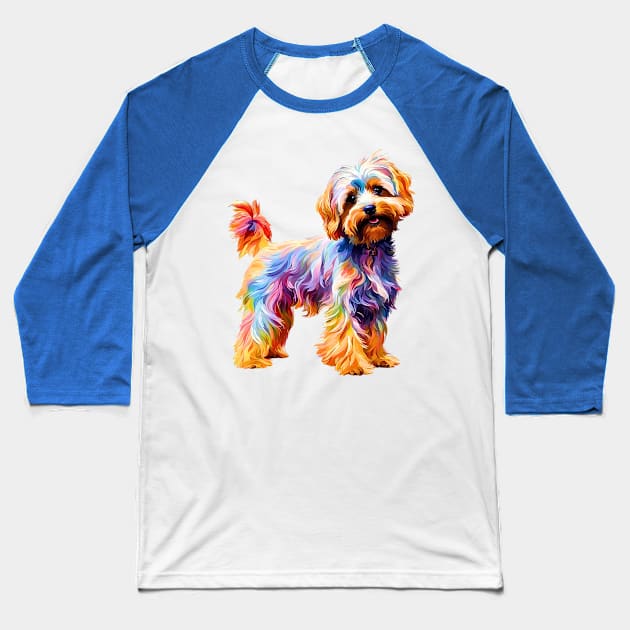 Rainbow Yorkipoo Impressionism Baseball T-Shirt by Doodle and Things